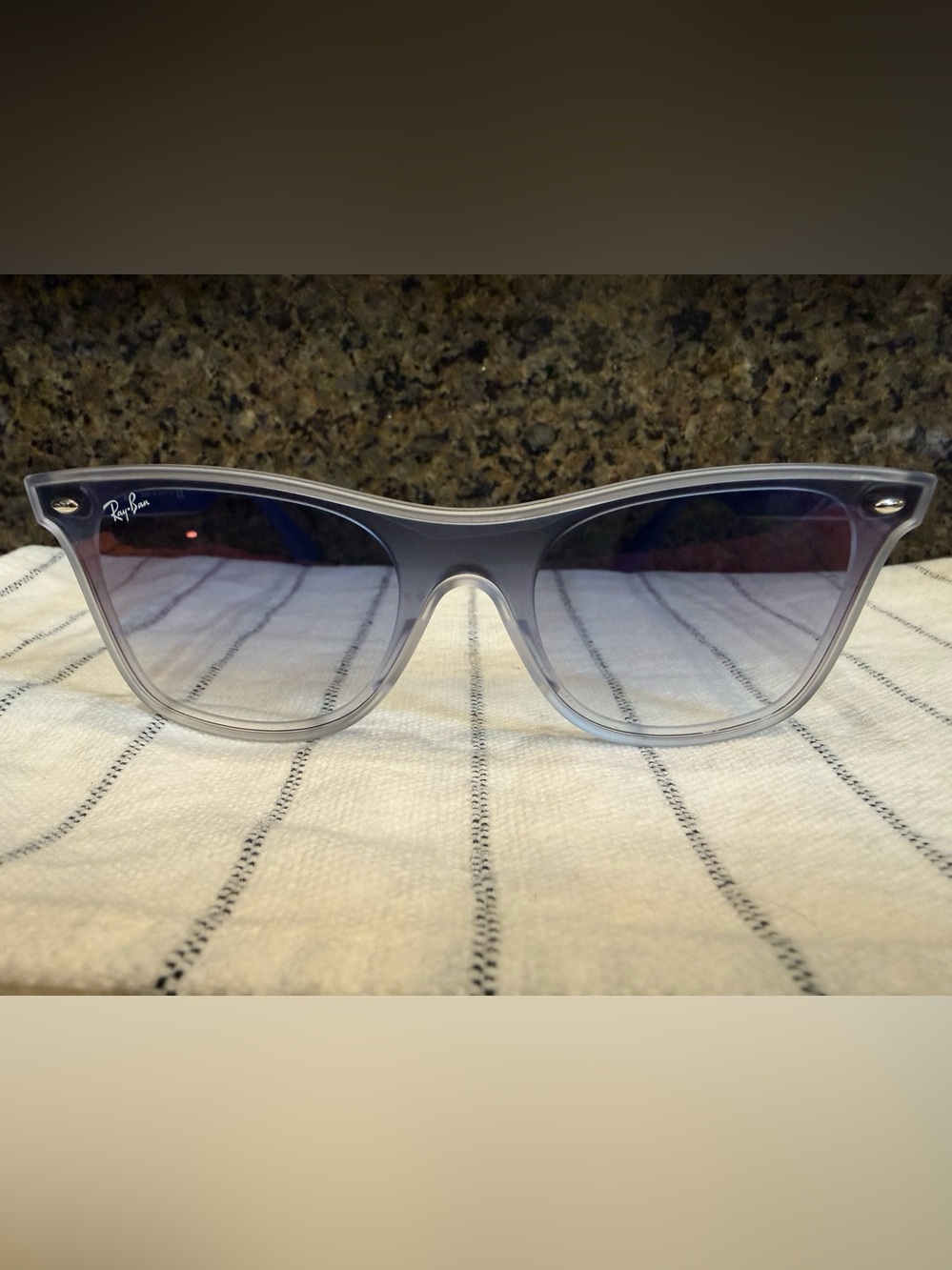 Ray-Ban Transparent Frame Sunglasses with blue Gradient Lenses